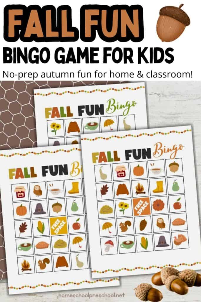 Printable Fall Bingo game for preschoolers with colorful autumn icons—perfect for no-prep learning fun at home or in the classroom.