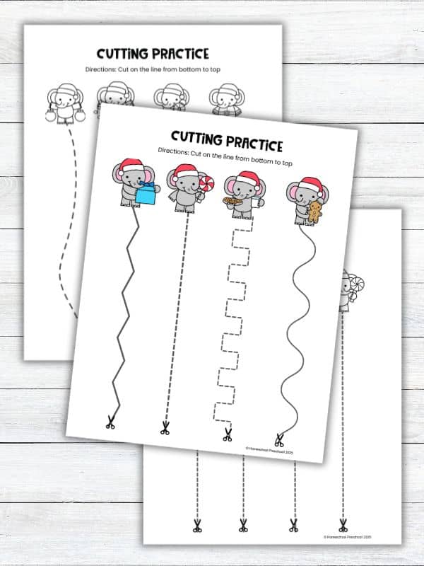 Christmas Elephant Scissor Practice Printable
