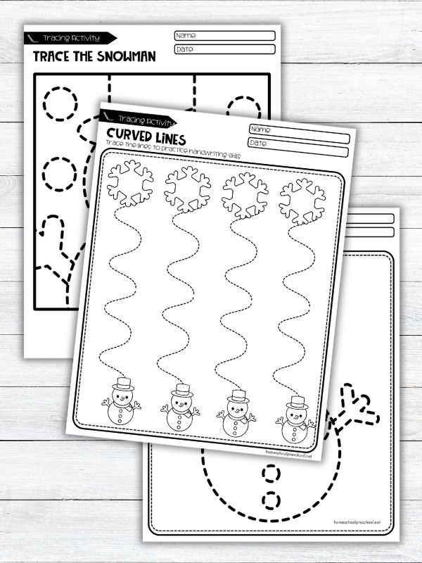Snowman Tracing Pages for Preschool Winter Learning