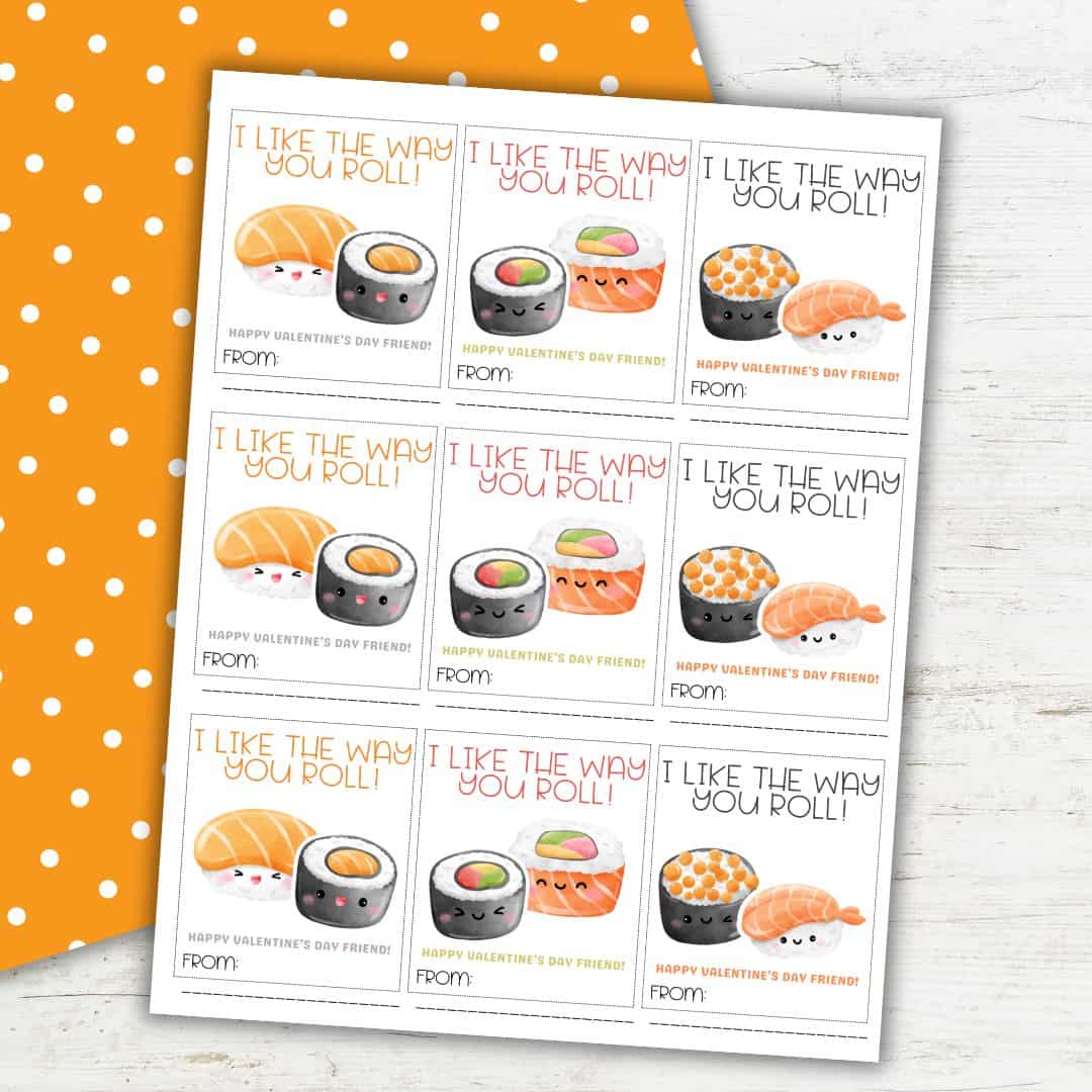 Sushi Preschool Valentine Cards